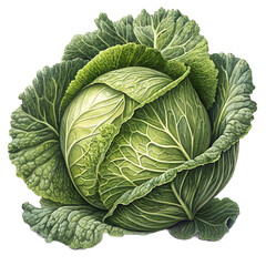 Fototapeta premium Vibrant green cabbage head detailed vegetable fresh