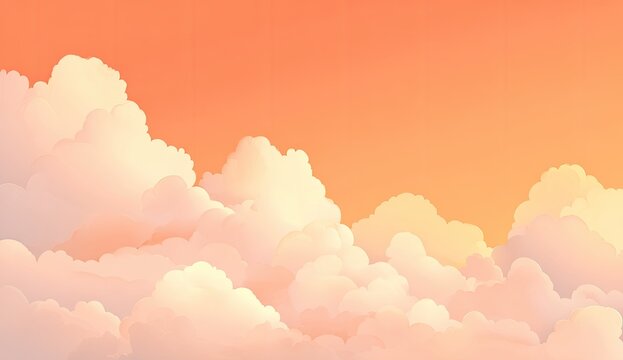 Fluffy clouds against a warm sunset