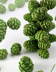 Fototapeta premium green pine cones on white background