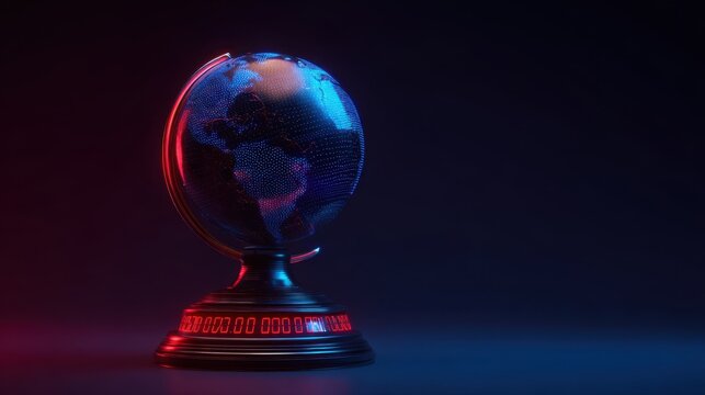 The Globe Rotating with Futuristic Blue and Red Illumination