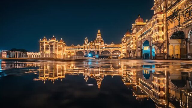 Majestic mysore dasara palace illumination an enchanting night reflection of royal grandeur and cultural splendor south asian travel destination festival