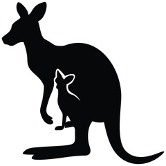 Kangaroo with joey silhouette vector illustration.
