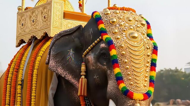 Majestic mysore dasara elephant a celebration of culture and tradition with intricate gold adornments during the grand festive procession