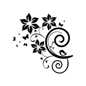 Flower icon set, black Flower isolated on white, vector illustration