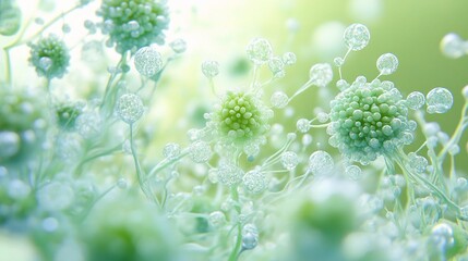 Glowing seeds suspended in vibrant green liquid, organic texture,natural healling,anti-inflammatory, wellness skincare essence, botanical vitality,holistic health concept