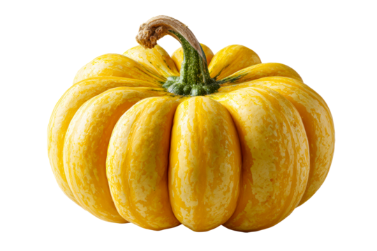 Textured yellow pumpkin on clear backdrop