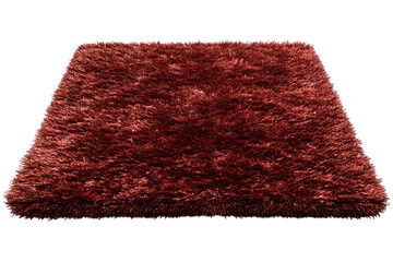 Luxurious red shag rug isolated against a sleek transparent background creating contrast