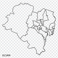 High Quality map of Ulsan is a city  of  South Korea, with borders of the districts. Map of  Ulsan Metropolitan City for your web site design, app, UI. EPS10.