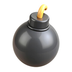 Fototapeta premium Black spherical bomb 3D icon, isolated on a transparent background, PNG