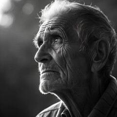 Obraz premium Elderly Man Face Close-Up — Black And White Portrait