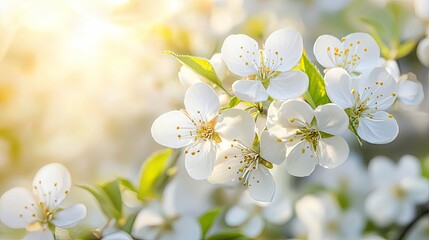 Obraz premium A close-up of delicate white flowers blooming in a sunlit meadow.