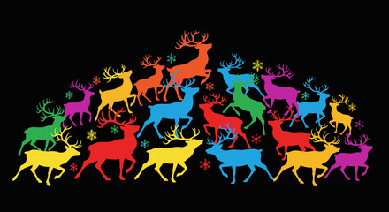 Fototapeta premium Vibrant reindeer prancing merrily amongst snowflakes, creating joyful holiday spirit for festive seasonal designs