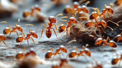 Close-up of Colorful Ants Gathering on Organic Material in Nature