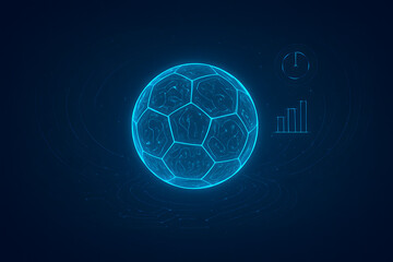 Futuristic Soccer Ball with Digital Circuit and Neon Data Visualization