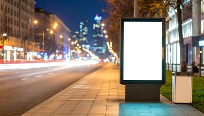 Blank Billboard at Night City Streetside