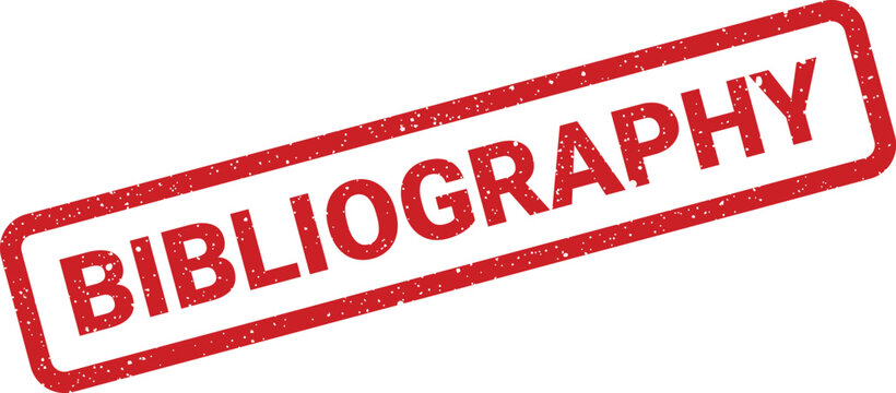 Distressed bibliography rubber stamp icon with rectangular border and unique textured finish