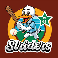 Stork Baseball Sport Mascot in Cartoon Cute Illustration