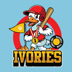 Swan Baseball Sport Mascot in Cartoon Cute Illustration