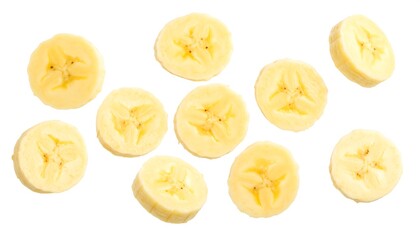 Top view of multiple banana slices isolated