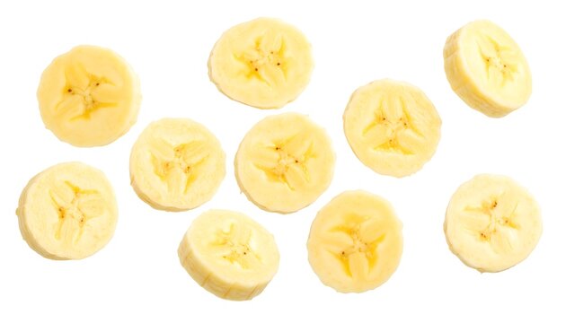 Top view of multiple banana slices isolated