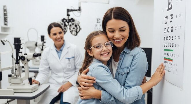 A Loving Mother's Embrace for Her Happy Daughter in New Eyeglasses