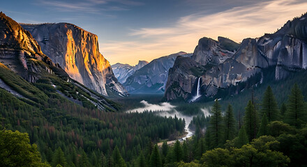 4k usa yosemite valley with granite cliffs and waterfalls