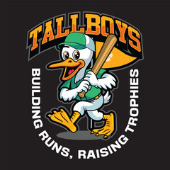 Stork Baseball Sport Mascot in Cartoon Cute Illustration