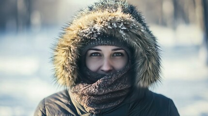 A woman bundled up in a thick winter coat, gloves, and boots, enjoying a winter walk in the park.
