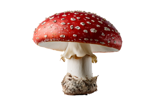 Red mushroom with white spots, clear bg
