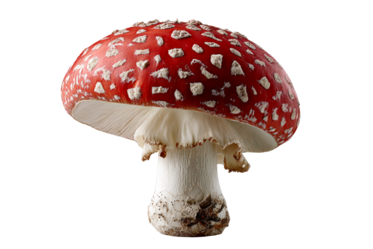 Red mushroom with white spots, transparent bg