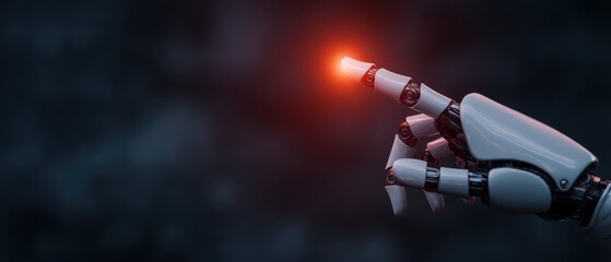 AI-powered disaster prevention concept. A robotic hand with a glowing fingertip reaching out, symbolizing intelligent response and decision-making in critical situations.