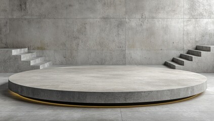 Gray concrete circular platform in a modern interior.