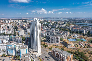 Aerial view to the skyscraper in the Meden Rudnik district, Burgas, Bulgaria