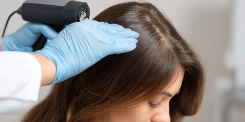 Fototapeta premium Professional scalp treatment session is being conducted in a clinical setting for hair health improvement