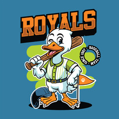 Swan Baseball Sport Mascot in Cartoon Cute Illustration