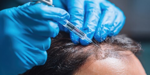 Detailed scalp treatment procedure underway in a clinical setting focusing on hair restoration techniques