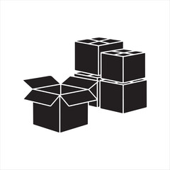 Open and closed cardboard boxes stacked on a white background packaging delivery