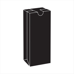 Tall Black Box with Curved Top Flap and White Outline rectangular package