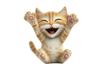 Cute kitty cartoon sitting with paws up isolated on transparent background