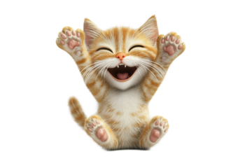 Cute kitty cartoon sitting with paws up isolated on transparent background