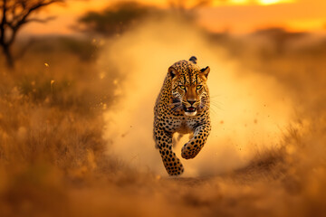 Leopard On The Hunt Wildlife Photography At Sunset African Wildlife