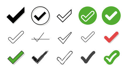 Collection of various check mark icons in different styles and colors.