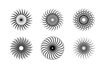 Black and White Spiral Sunburst Set – Abstract Geometric Swirl Patterns