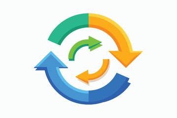 Colorful vector arrows isolated on a white background illustrate a circular process, refresh cycle, or recycling symbol