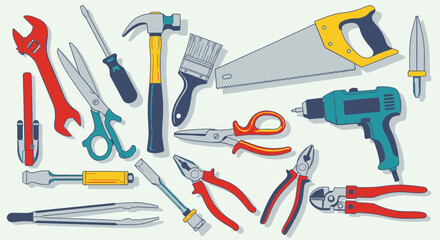 Essential tools collection for DIY projects, renovations, and home repairs, a versatile kit for every task.