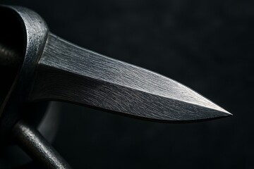 Ultra-detailed macro photo of fencing sword steel blade, sharp metal texture close-up, perfect for sports, martial arts, competition, weapon, and precision design concepts