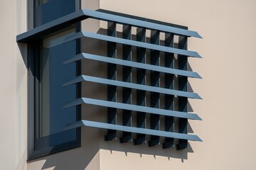 Architectural sunshade grid on modern window