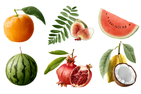 Tropical fruits on a white background
