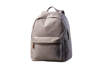 Gray backpack isolated on transparent background suitable for travel, school, or outdoor adventure photography and design projects.