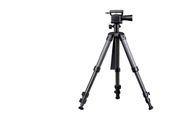 Camera tripod isolated on transparent background for photography, videography, or creative studio design projects.